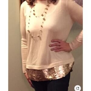 Brixon Ivy Women's Sequin Ivy Gambino Knit Pullover Sweater Size XL Cream Gold